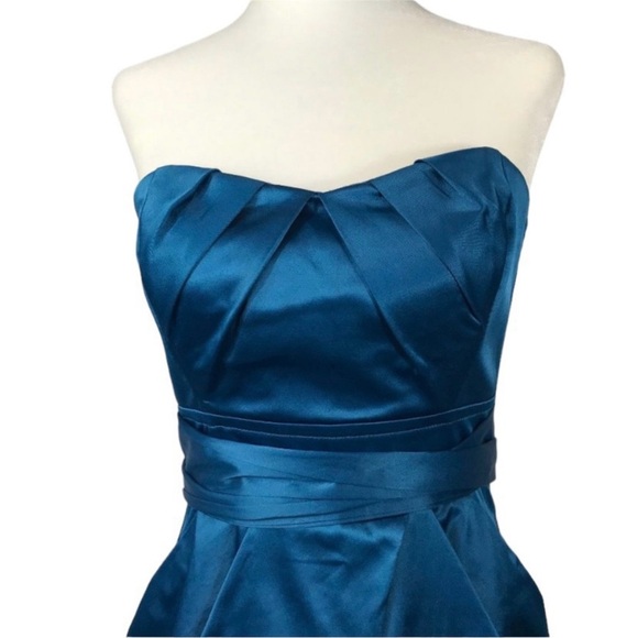 Teeze Me Blue Satin Strapless Cocktail Dress Size 7 - Picture 4 of 10